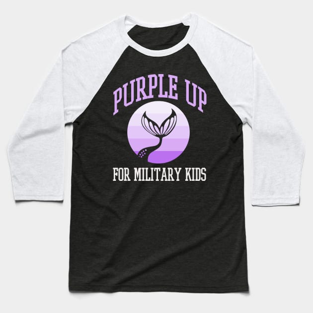 Purple Up for Military Kids Kids Mermaid Military Purple-Up Day Baseball T-Shirt by PodDesignShop